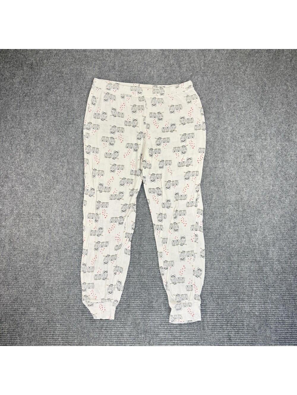 Layla Women’s Pajama Pants Owl Hearts White Black Comfy Lounge Soft Stretch